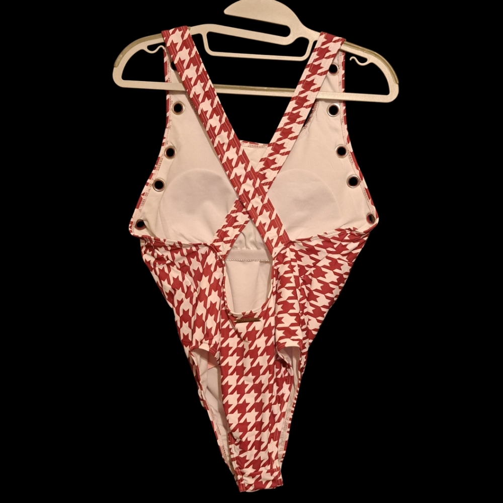Juicy Couture NWT Swimsuit 1-Pc  - Red&White Houndstooth with Grommets - Sm - XL - Picture 2 of 6